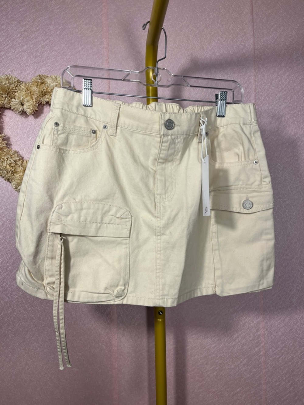 Indigo Rein Cream Cargo Mini Skirt-Style Shorts with Utility Pockets
